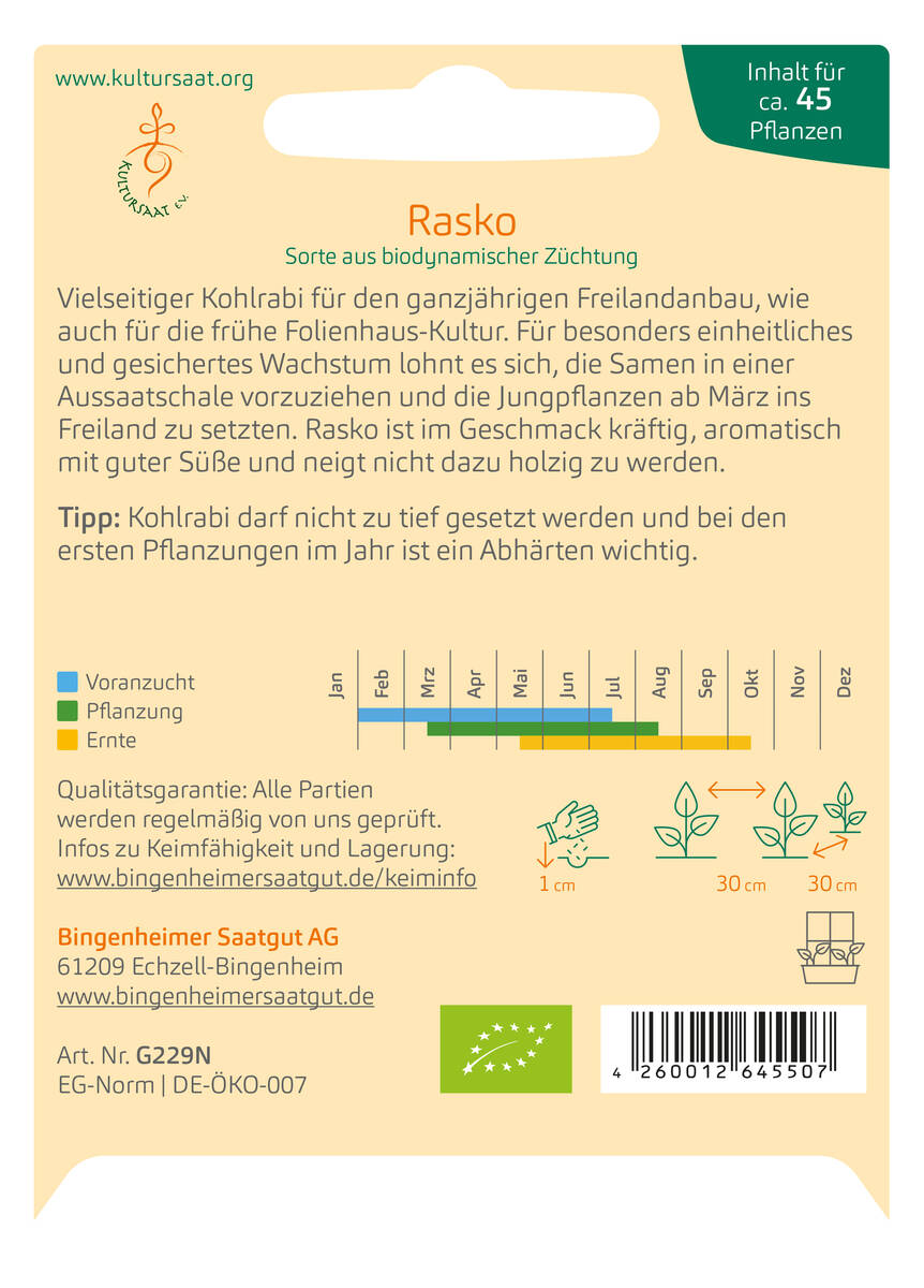 Bingenheimer Saatgut Kohlrabi, weiß rasko