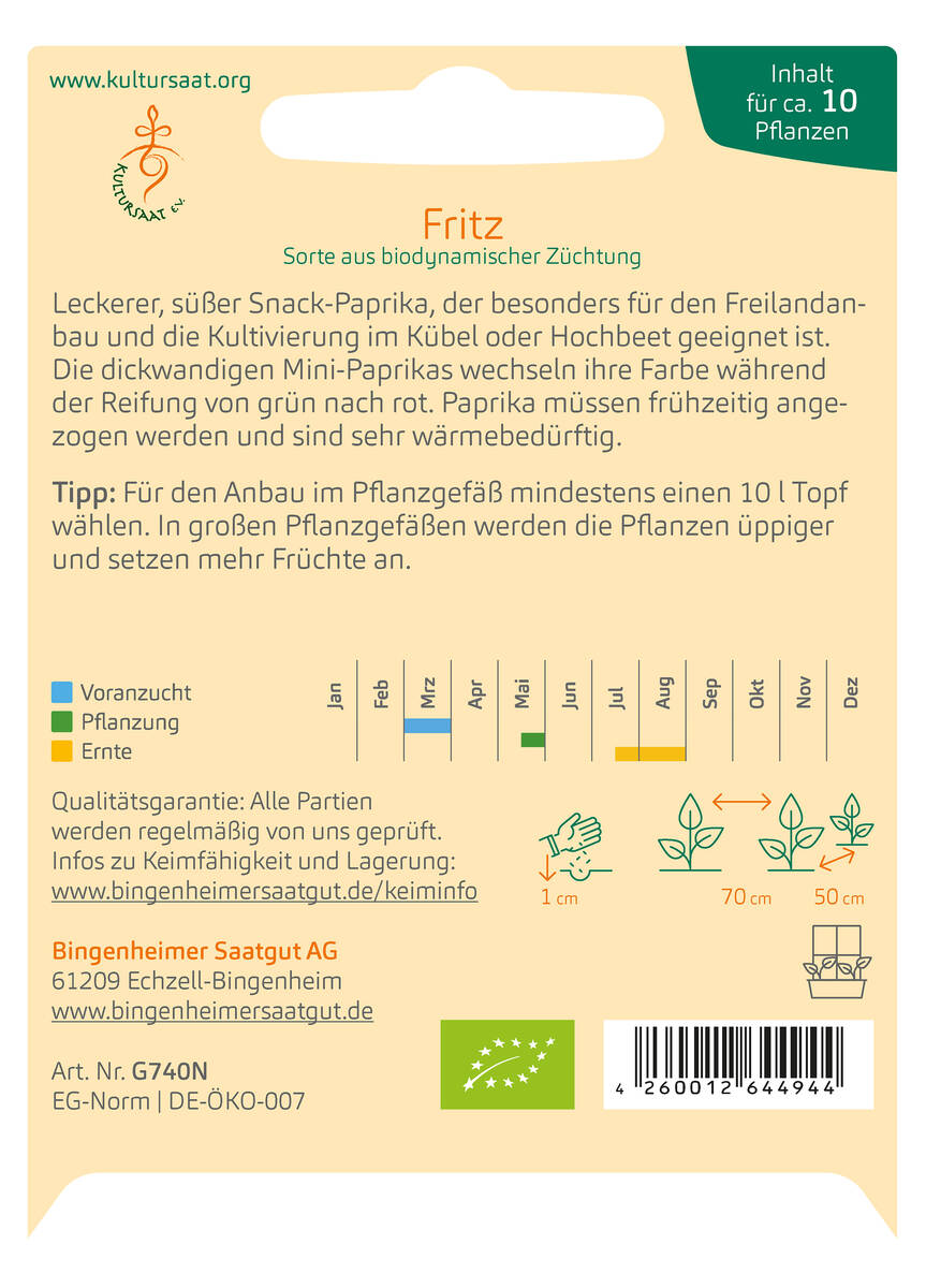 Bingenheimer Saatgut Snackpaprika Fritz