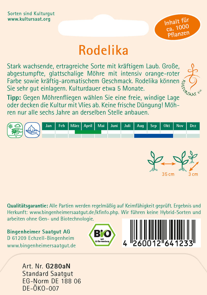 Bingenheimer Saatgut Möhre Rodelika