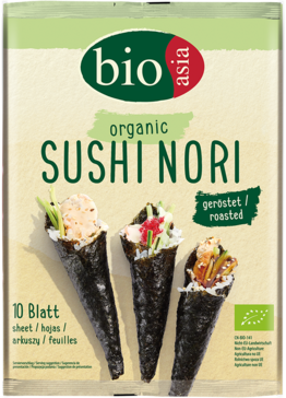BIOASIA Bio Seetang, geröstet, für Sushi Nori, 25g (10 Blatt) BIOASIA Bio Seetang, geröstet, für Sushi Nori, 25g (10 Blatt)