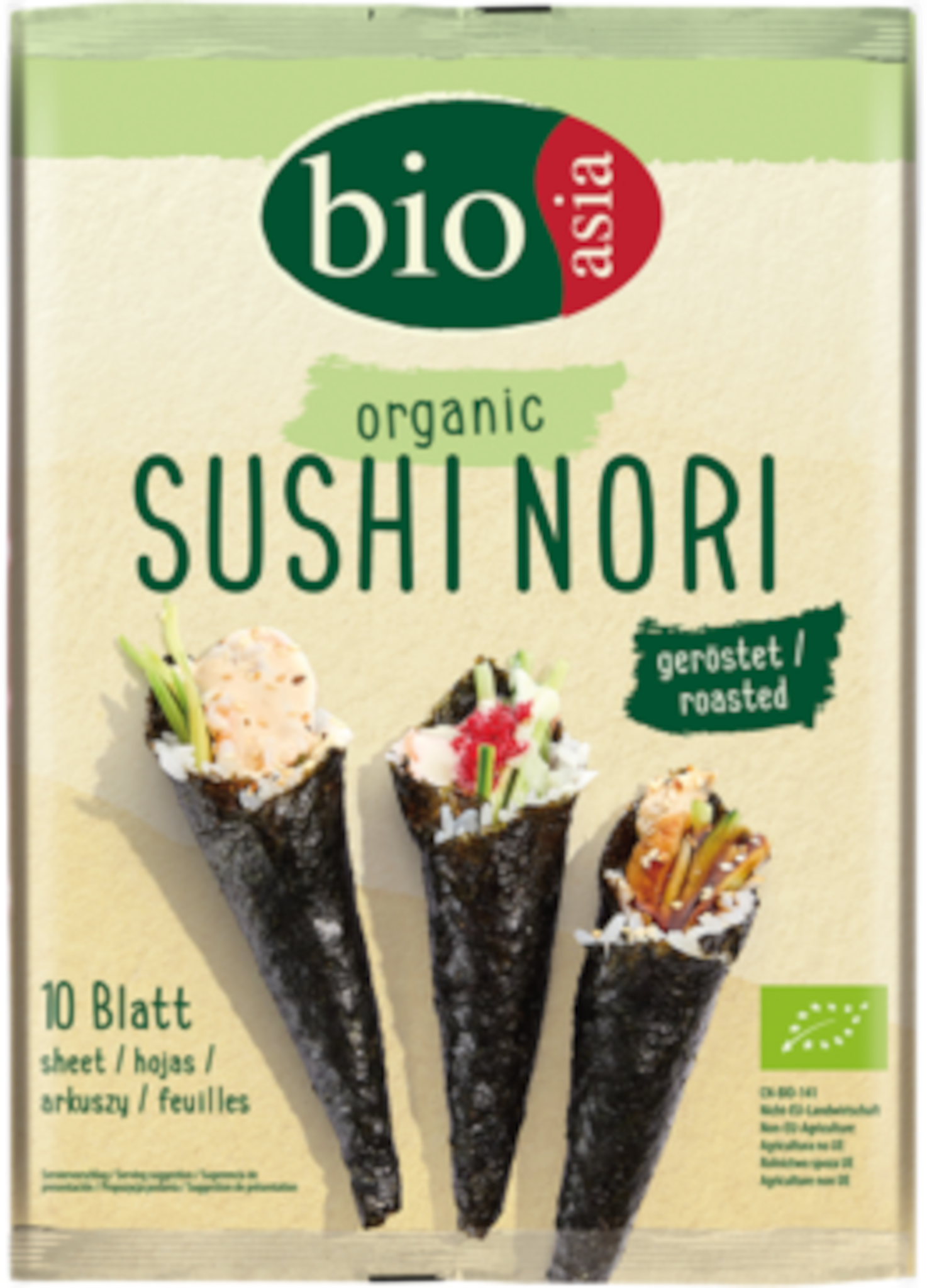 Algues biologiques BIOASIA, grillées, pour sushi nori, 150 g (6 x 10 feuilles)